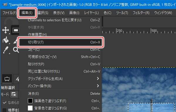 19. 編集(E) -> 切り取り(T)を実行
